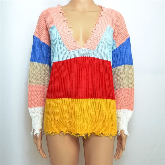 Meg Color Block V Neck Sweater - Picture 5 of 5